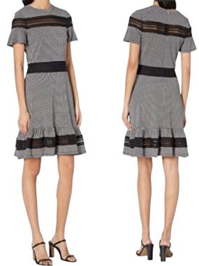 Michael Kors Crepe Jersey Mesh
Inset A-Line Houndstooth Dress Size S